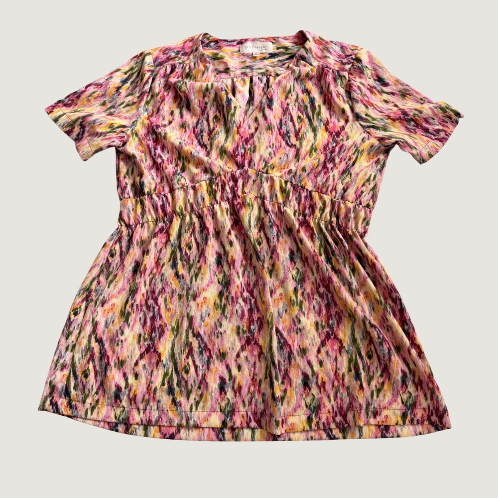 Philosophy Republic Clothing Blouse M Abstract Ikat Empire Waist Pink Multi